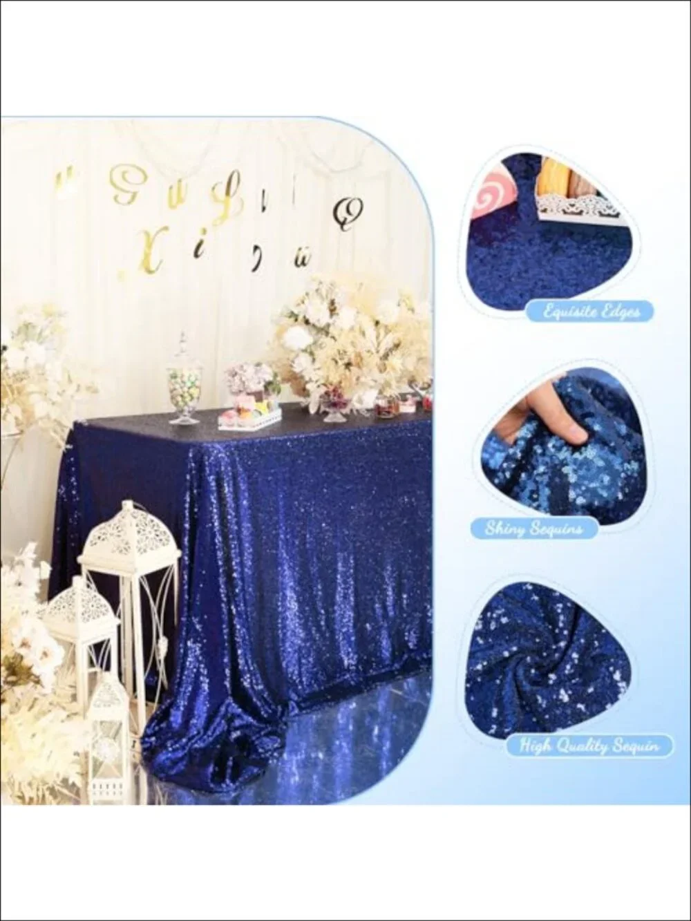 Sequin Tablecloth 90x132 Rectangular Full Length Floor Drape for 6ft Tables